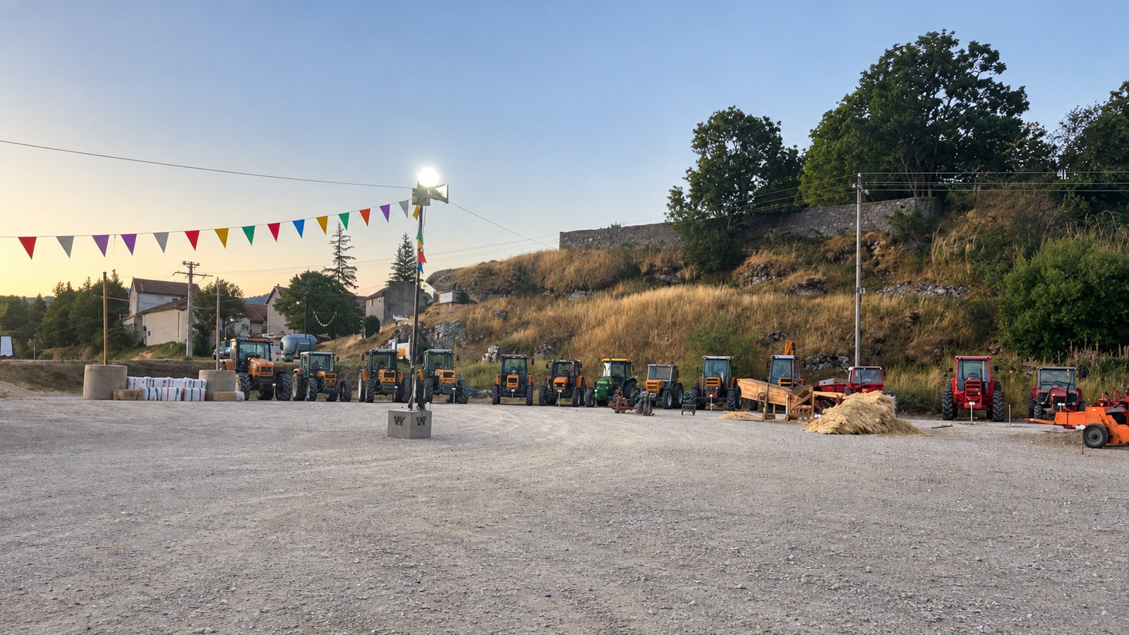 Site de la fête de village de Vassieux-en-Vercors au petit matin