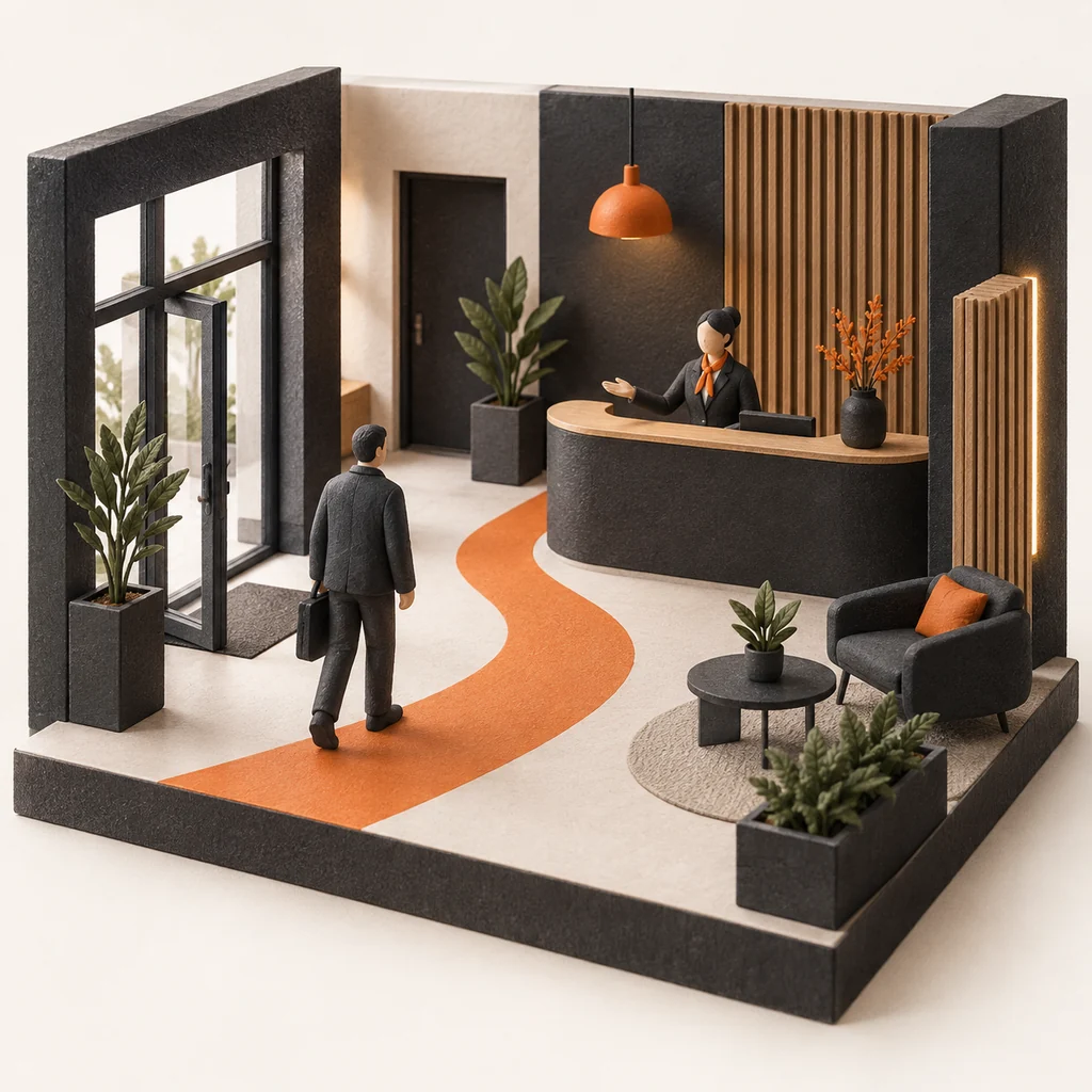 Illustration : orienter un visiteur : illustration de sécurité privée